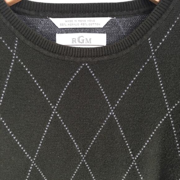 Vintage Army Green Sweater Diamond Print Large - Picture 9 of 10